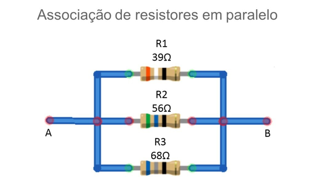 Exemplo de associações de resistores em paralelo com três resistores