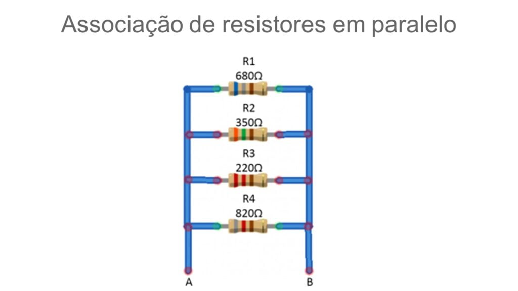 Exemplo de associações de resistores em paralelo com quatro resistores